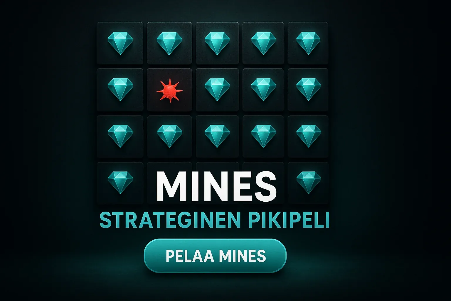 Fotorealistinen Mines-pikapeli kasinobanneri, 5x5-ruudukko, jalokivet ja miina