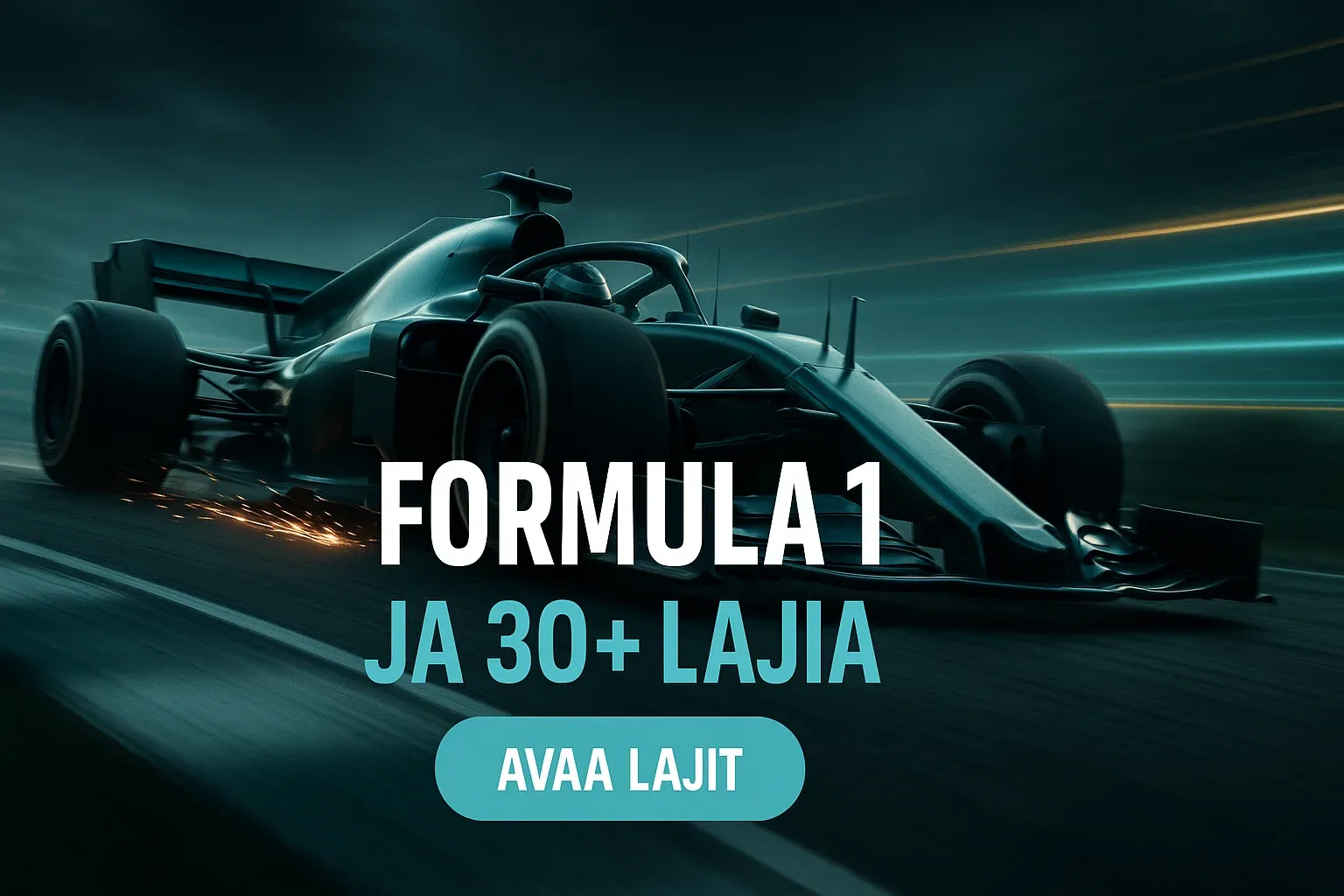 Fotorealistinen Formula 1 -vedonlyöntibanneri, kilpa-auto ja CTA-painike